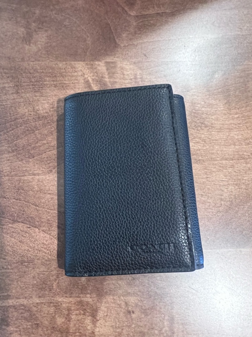 Coach Black Pebbled Leather Trifold Wallet NWT